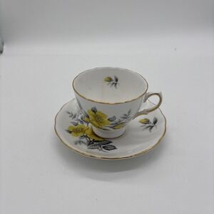 Mid Century Royal Vale Tea Cup Saucer Rose Gold Trim White Bone China